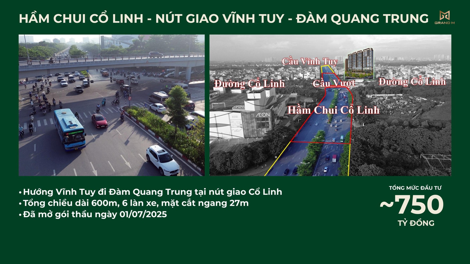 Vị trí Northern Emerald hưởng lợi từ hầm chui Cổ Linh - nút giao Vĩnh Tuy